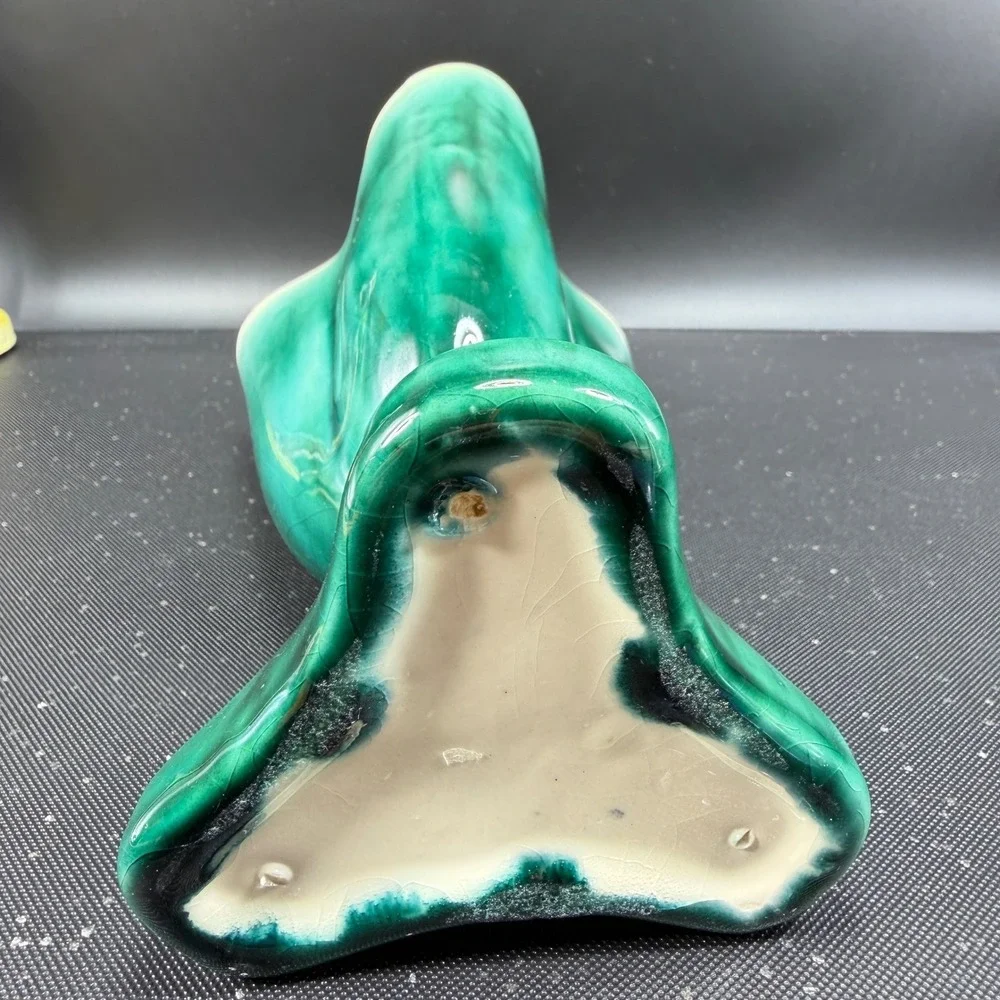 Vintage Green Ombre Crackle Glaze Ceramic Vase Tri Corner Pedestal Planter‎ Vase